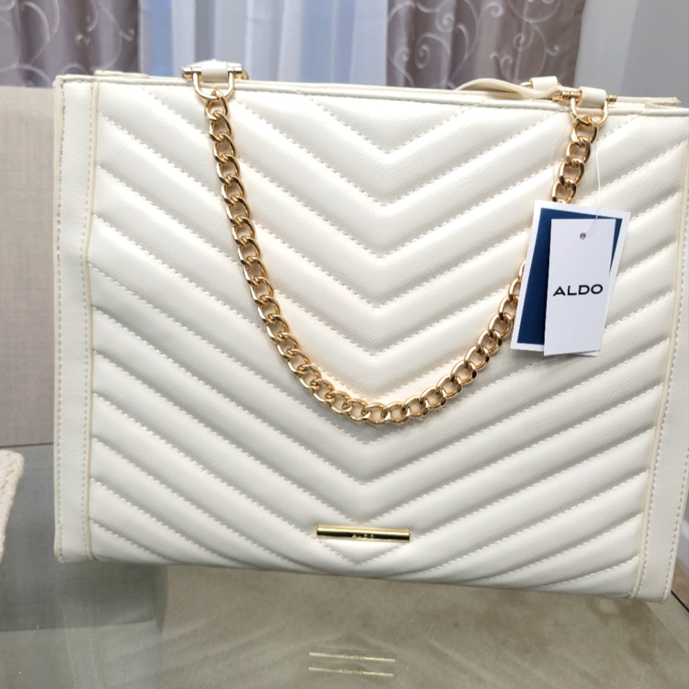Aldo White Quilted Women's Bag with Gold Chain